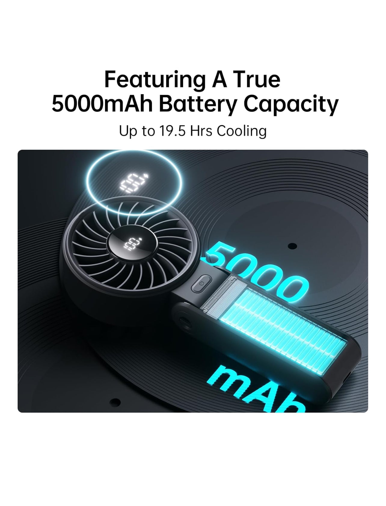 JISULIFE Handheld Fan Life7 – Ultimate Flexibility: High-Power Motor, LED Display, 19.5 Hrs Cooling, 5000mAh Rechargeable, 5-Speed, Foldable Design, 3-IN-1 Portable Fan for Travel Cruise Beach