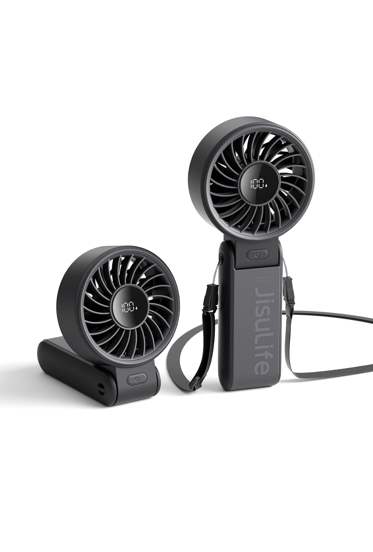 JISULIFE Handheld Fan Life7 – Ultimate Flexibility: High-Power Motor, LED Display, 19.5 Hrs Cooling, 5000mAh Rechargeable, 5-Speed, Foldable Design, 3-IN-1 Portable Fan for Travel Cruise Beach